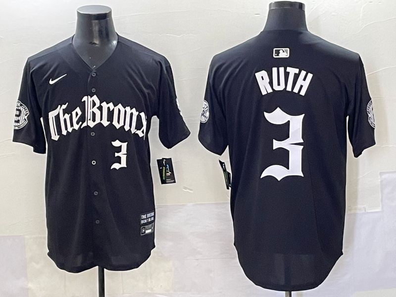 Men 2025 New York Yankees #3 Ruth Black Five generations Joint Name Nike MLB Jersey style 5->new york yankees->MLB Jersey